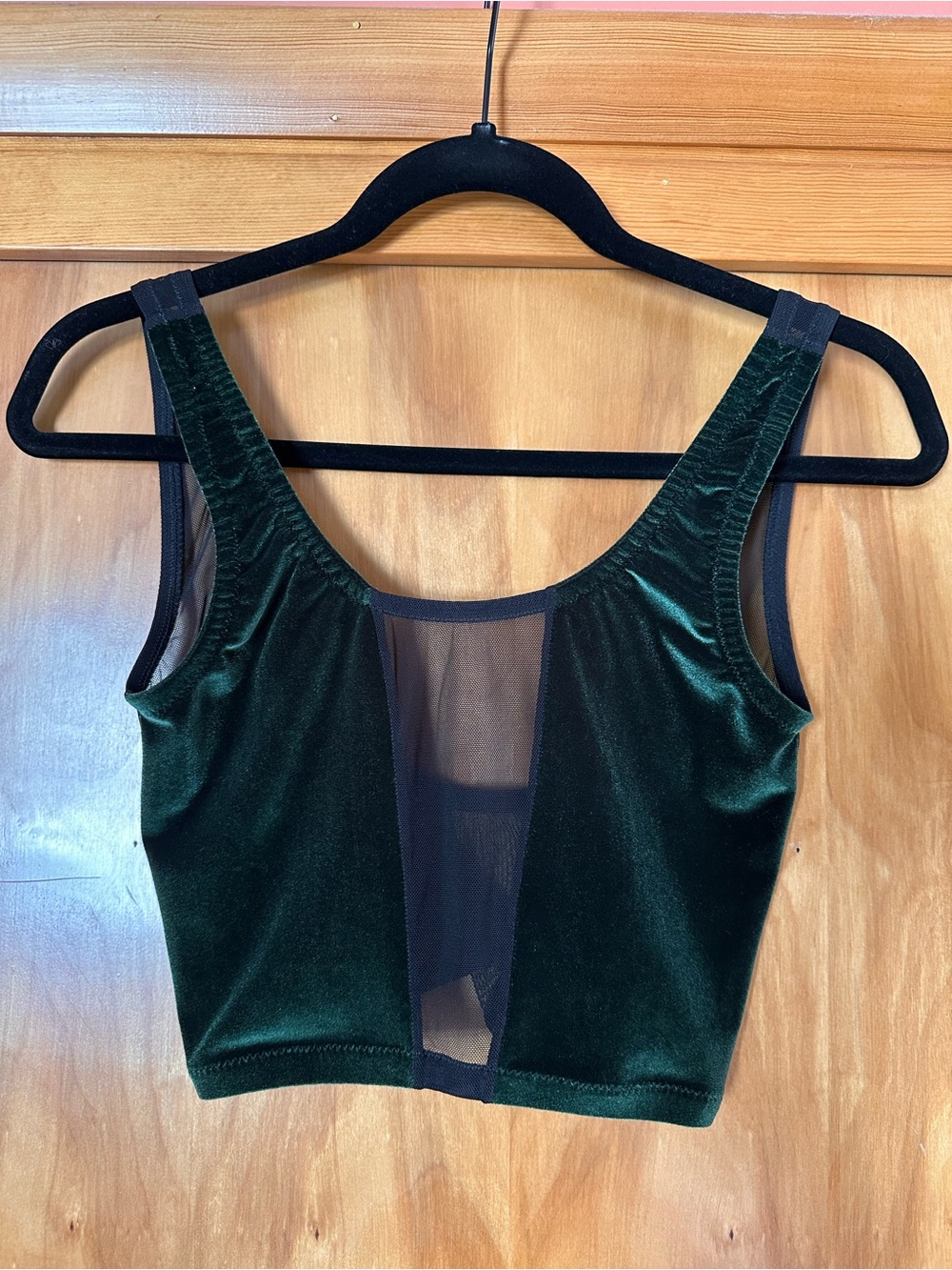 Velvet Scoop Neck Crop Tank Top in Dark Green